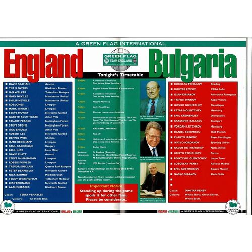 1996 England v Bulgaria Football Programme
