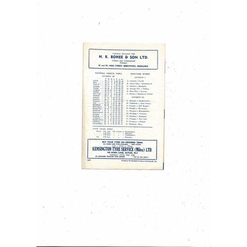 1960/61 Brentford v Chesterfield Football Programme