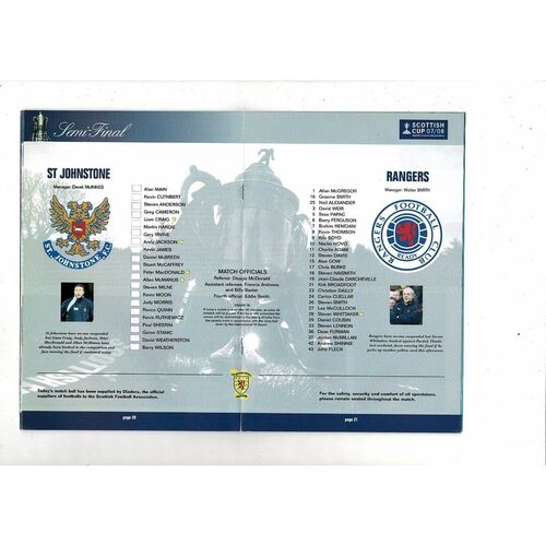 2008 St Johnstone v Rangers Scottish Cup Semi Final Football Programme