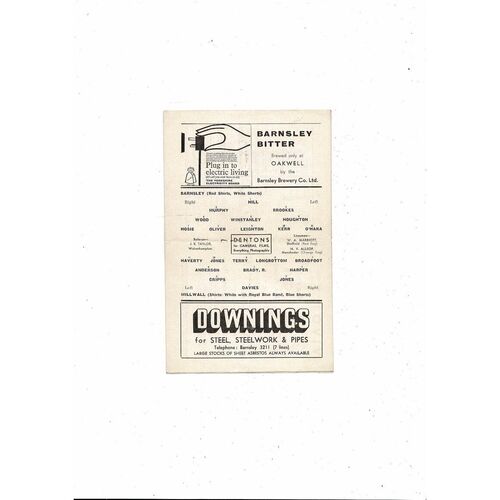 1962/63 Barnsley v Millwall Football Programme