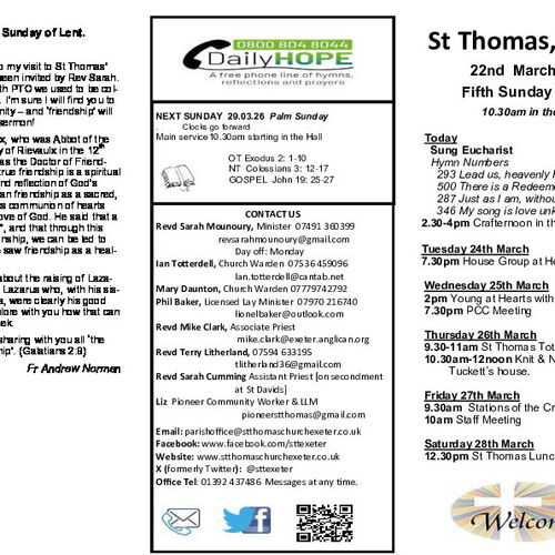 Pew Sheet | The Parish of St Thomas, Exeter