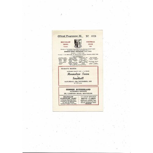 1955/56 Hounslow Town v Southall Middlesex Charity Cup Football Programme