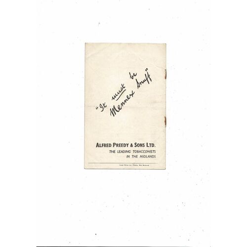 1959/60 West Bromwich Albion v Blackburn Rovers Football Programme