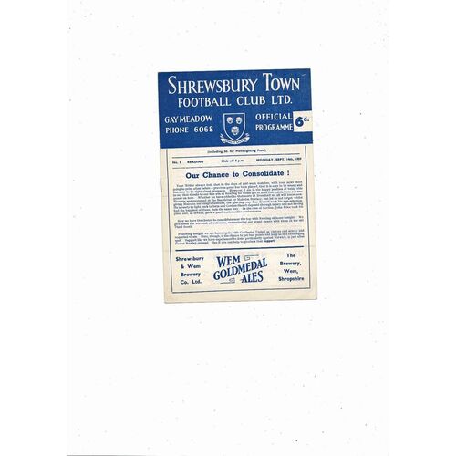 1959/60 Shrewsbury Town v Reading Football Programme