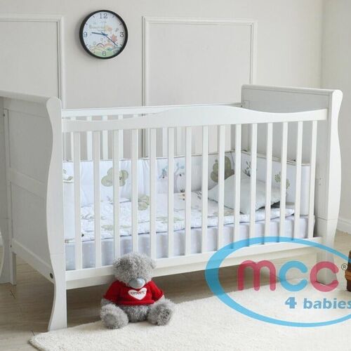 MCC Solid Wooden Baby Cot Bed Savannah City Sleigh Cotbed Toddler Bed & Premier Water Repellent Mattress - Made in England
