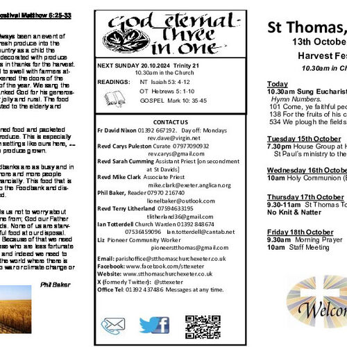 Pew Sheet | The Parish of St Thomas, Exeter