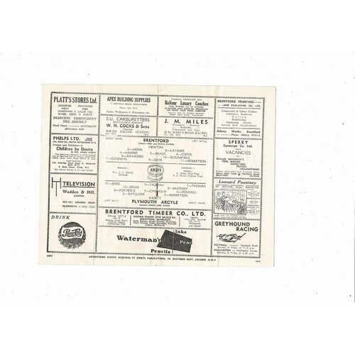 1953/54 Brentford v Plymouth Argyle Football Programme