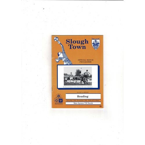 Slough Town v Reading FA Cup Football Programme + Press Cutting 1991/92