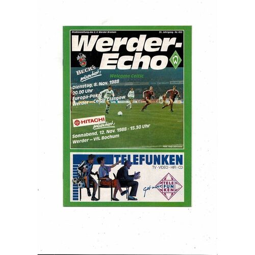 Werder Bremen v Celtic European Cup Football Programme 1988/89