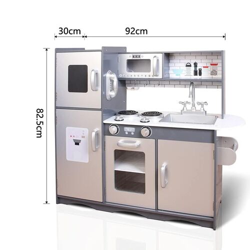 Large Kids Wooden Play Kitchen With Utensils Toys Children's Role Play Pretend Set Toy (Grey)