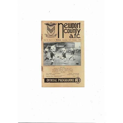1953/54 Newport County v Watford Football Programme