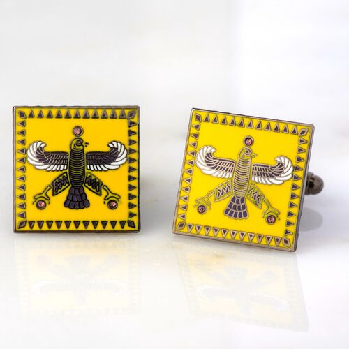 Cufflinks. The Persian Falcon. Deep Yellow with 3 White Stones.