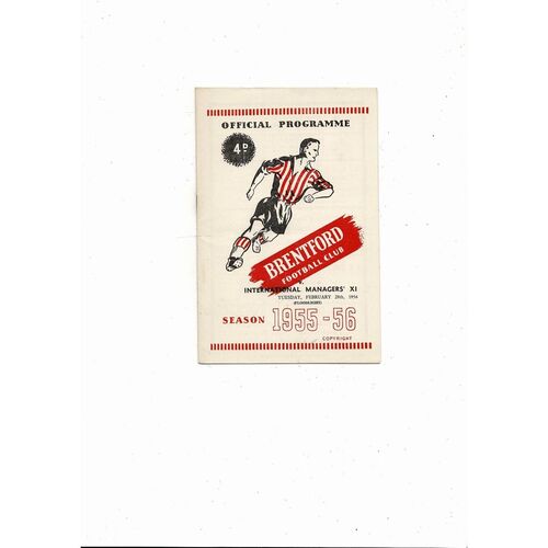 Brentford v International Managers X1 Friendly Football Programme 1955/56