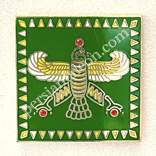 Badge. The Persian Falcon. Deep Green with White Wings and 3 Red Stones.