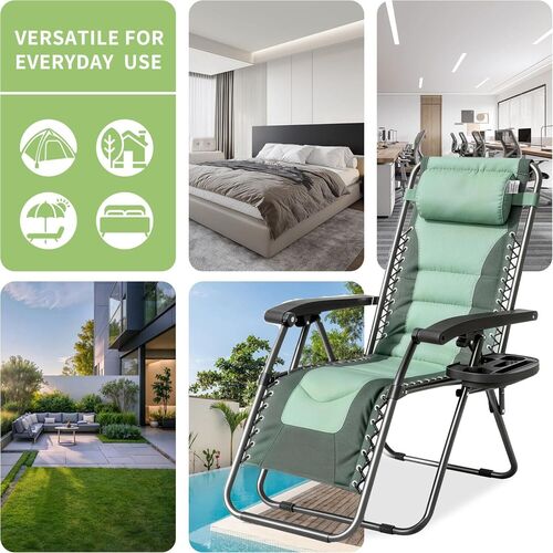 mcc direct Zero Gravity Chair Set of 2 – Padded Oxford Fabric Reclining & Folding Outdoor Garden Chairs with Cup Holder and Headrest Pillow –  OXFORD