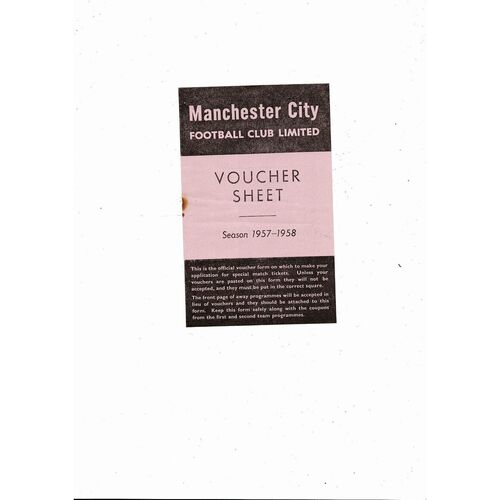 1957/58 Manchester City v Chelsea Football Programme