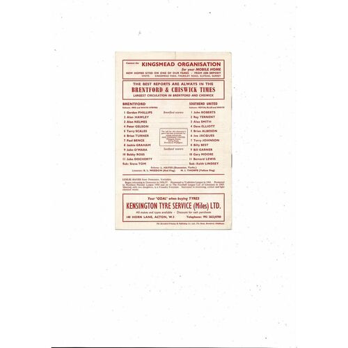 1971/72 Brentford v Southend United Football Programme