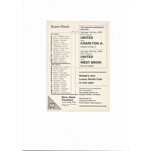 Sheffield United v Manchester City Central League Football Programme 1970/71