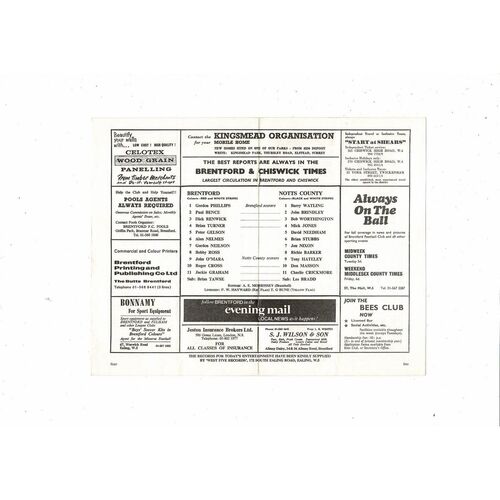 1970/71 Brentford v Notts County Football Programme