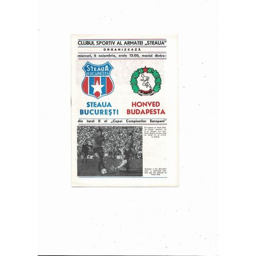 Steaua Bucharest v Budapest Honved European Cup Football Programme 1985/86