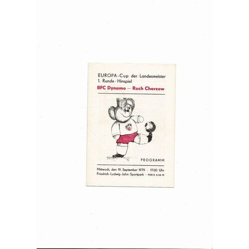 Dynamo Berlin v Ruch Chorzow European Cup Football Programme 1979/80