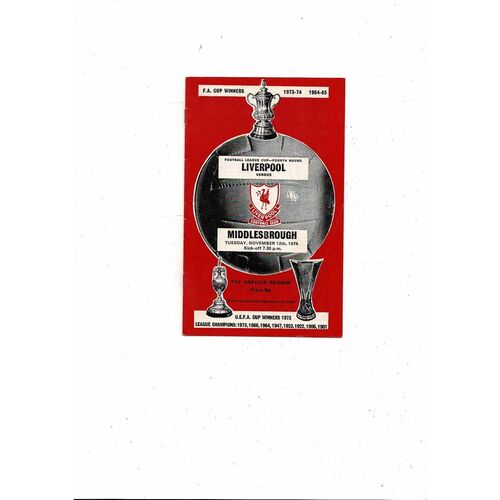 1974/75 Liverpool v Middlesbrough Football Programme