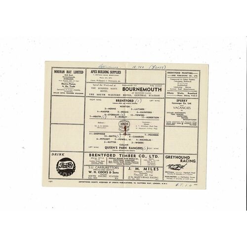 1954/55 Brentford v Queens Park Rangers Football Programme