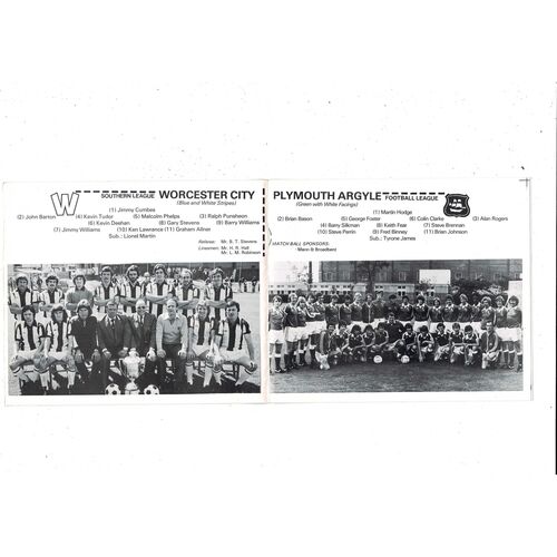 Worcester City v Plymouth Argyle FA Cup Football Programme 1978/79