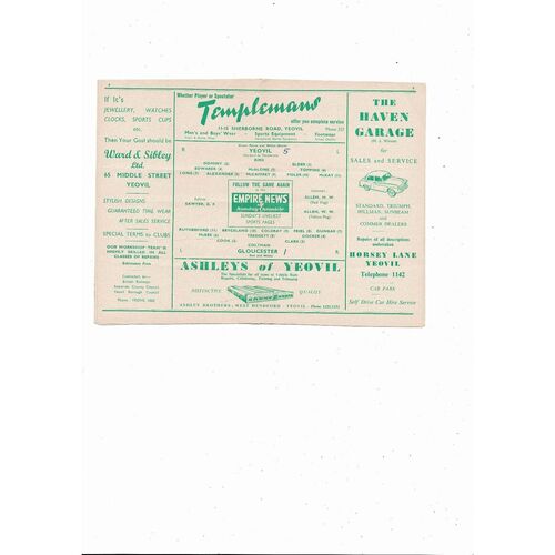 1956/57 Yeovil Town v Gloucester Southern League Football Programme