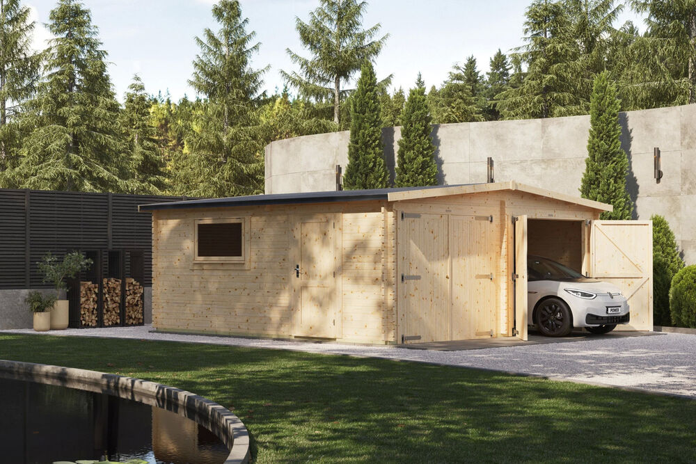 Apex Log Cabin Double Garage 14x20