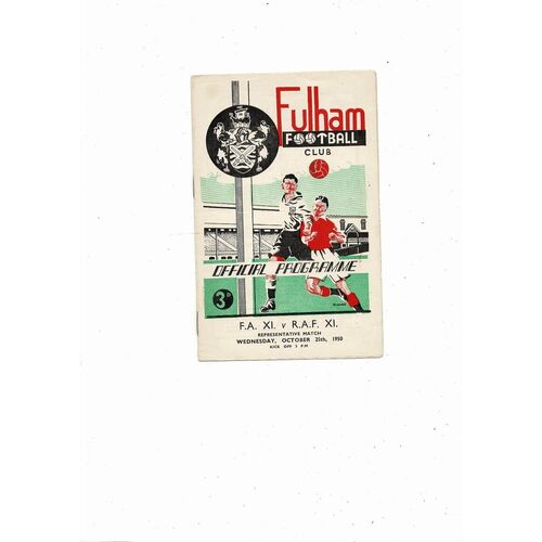 1950/51 FA X1 v RAF X1 Friendly Football Programme @ Fulham