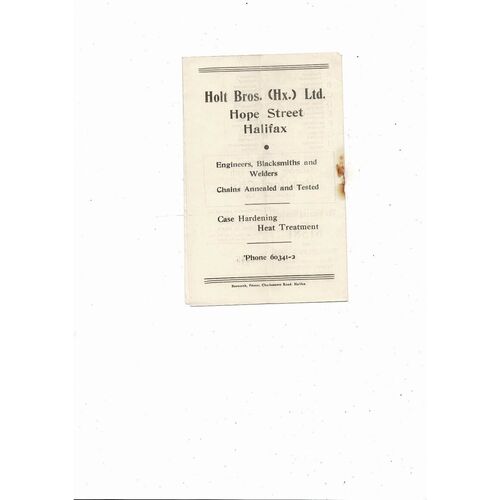 1954/55 Halifax Town v Accrington Stanley Football Programme