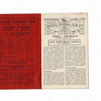 1938/39 Arsenal v Portsmouth Football Programme