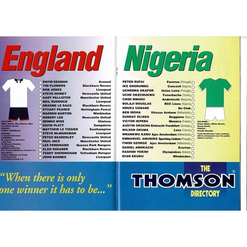 1994 England v Nigeria Football Programme