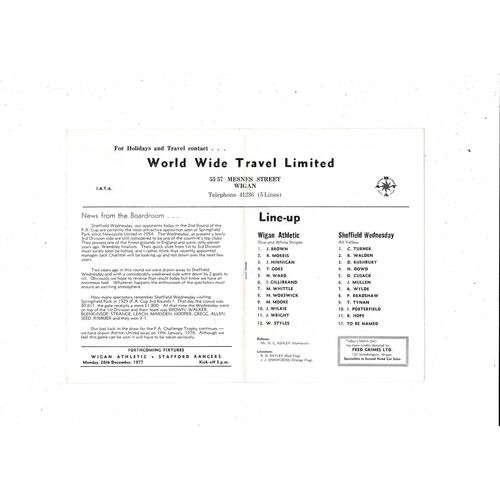Wigan Athletic v Sheffield Wednesday FA Cup 1977/78