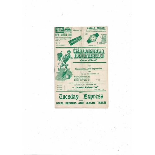 1960/61 Ashford Town v Nuneaton Borough Southern League Football Programme