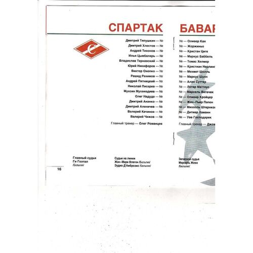 Spartak Moscow v FC Bayern Munich UEFA Champions League Football Programme 1994/95