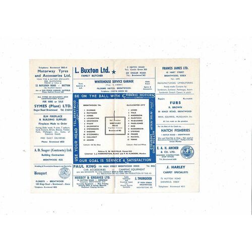 1969/70 Brentwood Town v Gloucester City Football Programme