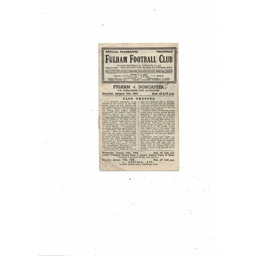 1947/48 Fulham v Doncaster Rovers FA Cup Football Programme
