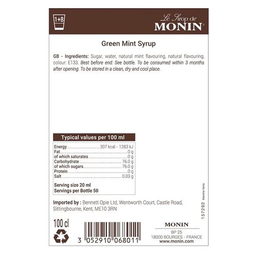 Green Mint Syrup by Monin - 1 Litre