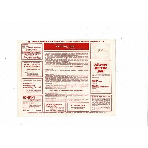 1971/72 Brentford v Northampton Town Football Programme