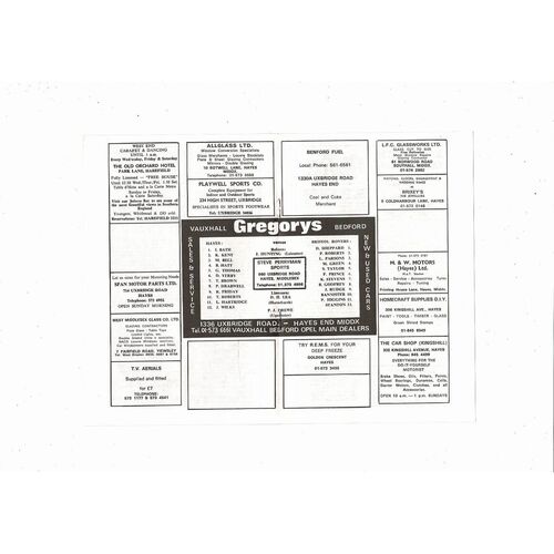 Hayes v Bristol Rovers FA Cup Football Programme 1972/73