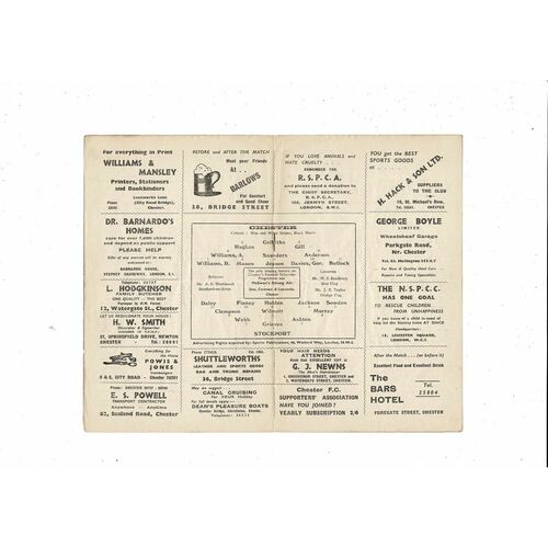 1957/58 Chester v Stockport County Football Programme