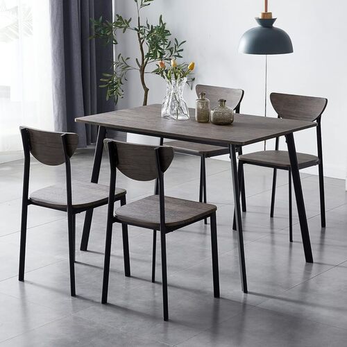 mcc direct Dining Table and Chairs Set Metal Wood Effect Table Dining Set 4 Chairs Blake - Grey