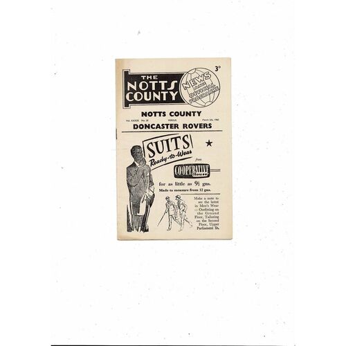 1959/60 Notts County v Doncaster Rovers Football Programme