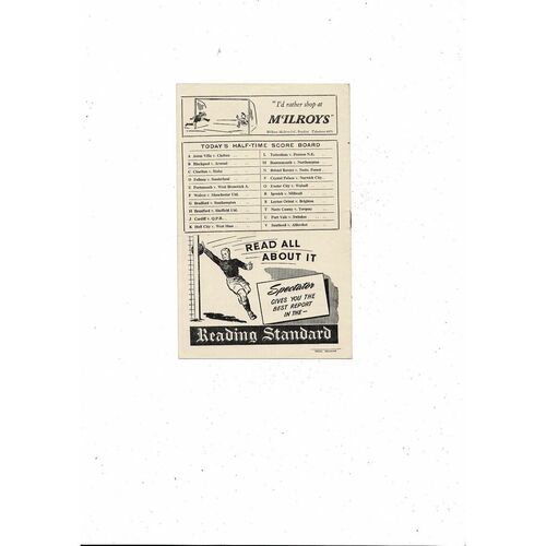 1949/50 Reading v Bristol City Football Programme + Small Press Cutting