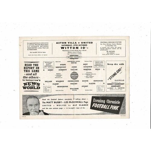 1955/56 Manchester United v Wolves Football Programme