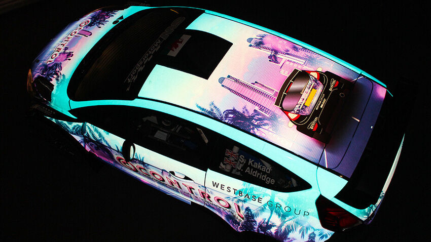 Reflective vehicle wrap displayed on a Westbase Group Ford Fiesta R5 rally car