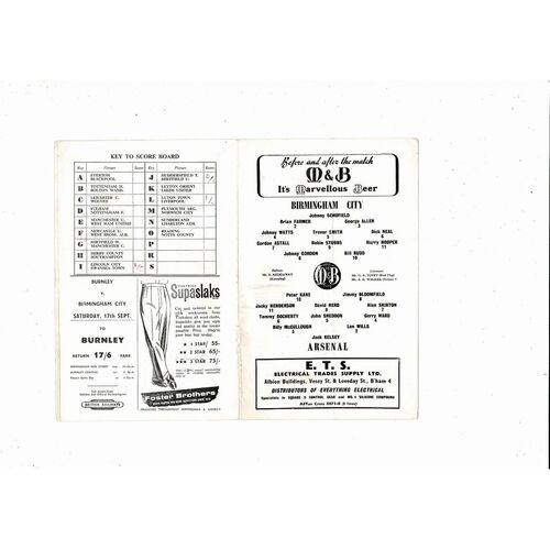 1960/61 Birmingham City v Arsenal Football Programme