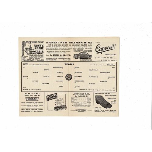 1959/60 Notts County v Walsall Football Programme